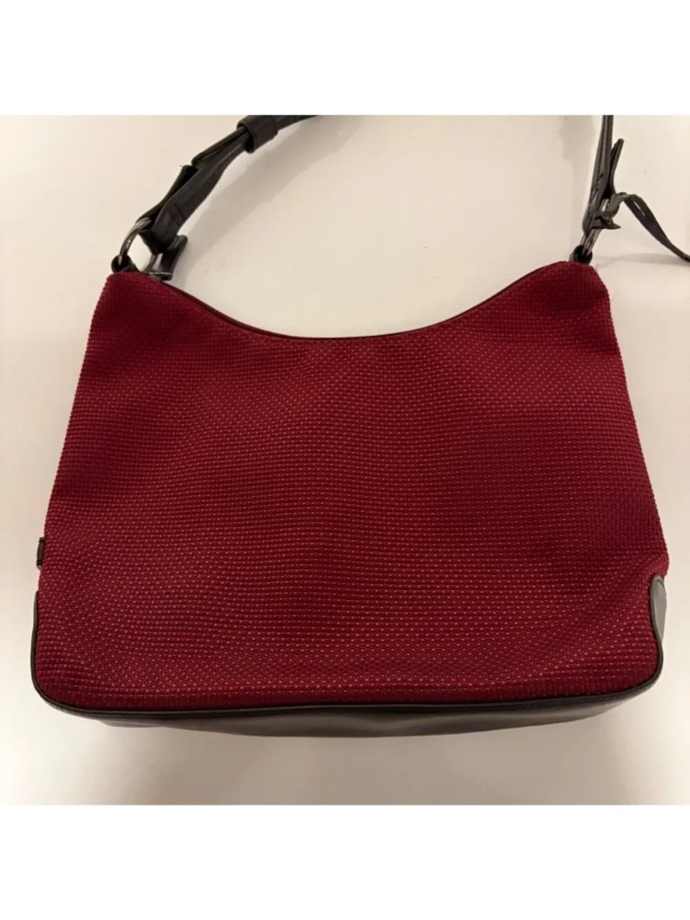The Sak Maroon Textured Shoulder Bag Black Faux Leather Accents Adjustable Strap